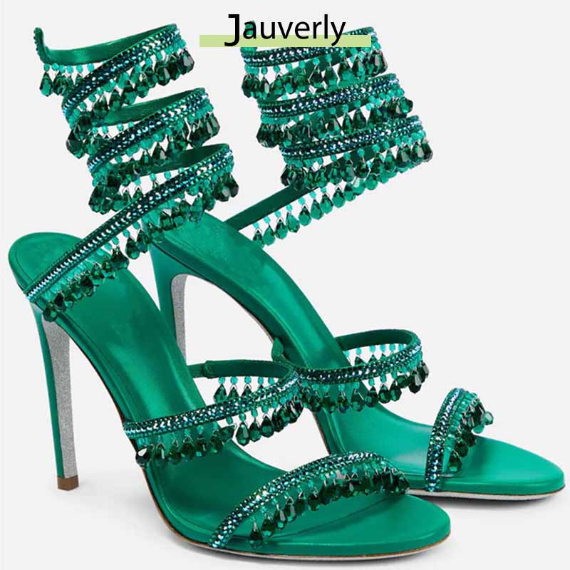Elastic Waistband Roll - Sandalias de Tacón Alto con Pedrería