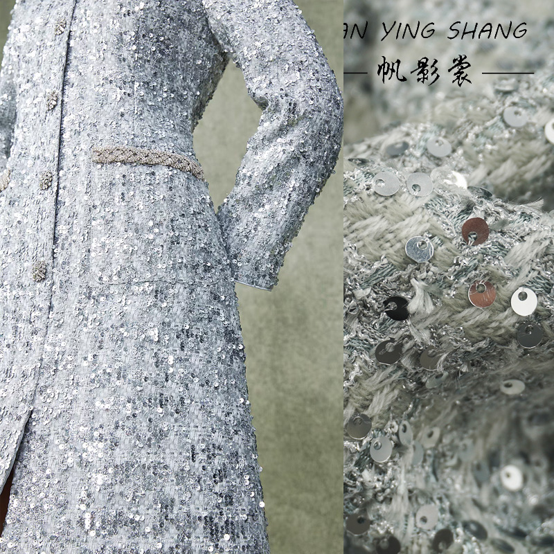 Sewing Tweed - Tela Tweed con Lentejuelas Plateadas Grises